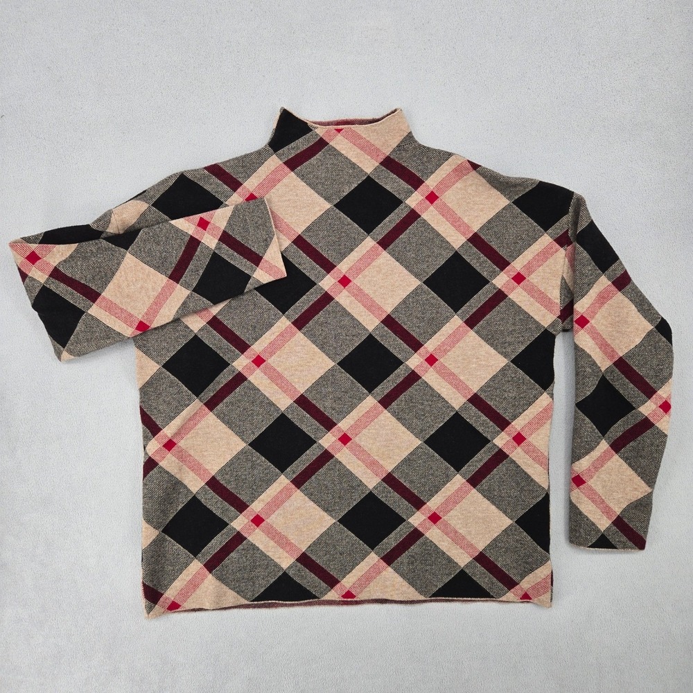 Rachel Zoe XL Plaid Mock Neck Soft Sweater Womens Tanโ Black Red Contemporary